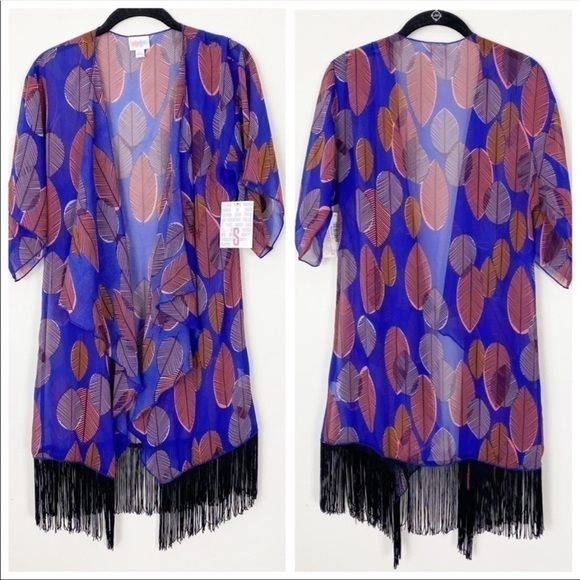 NEW NWT LULAROE Monroe Fringe Kimono Coverup Top Bohemian Beach Vaca Tropical Sm - Picture 1 of 6